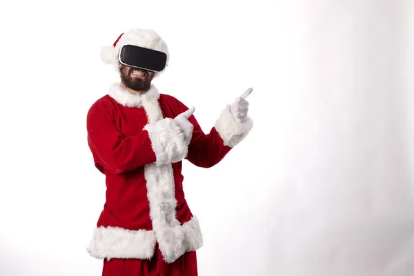 Santa Claus Con Gafas Realidad Virtual Sobre Fondo Blanco —  Fotos de Stock