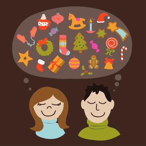 Man and woman thinking about Christmas. Stock Vector