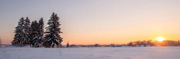 Pôr Sol Uma Paisagem Fria Inverno Branco — Fotografia de Stock