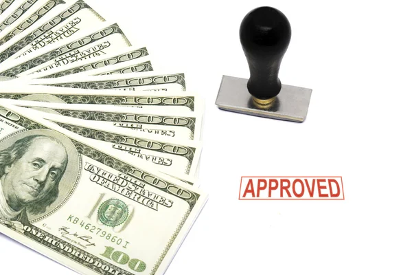 Bills and Approved rubber stamper — Stock Photo, Image