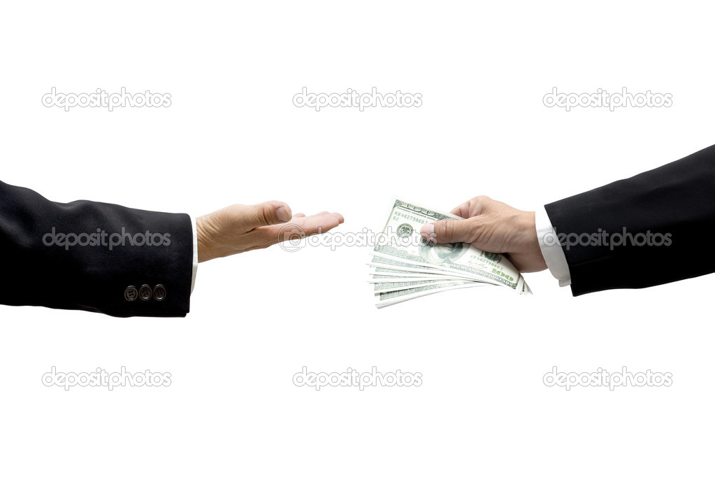 Hand giving cash to another hand