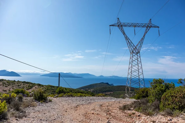 Panorama Landskap Lefkada Kullar Från Grusväg Grekland Med Gröna Skogar — Stockfoto