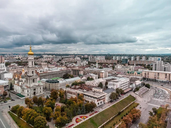 Autumn City Aerial View Dormition Cathedral Pavlivska Square Downtown Streets — Stock Photo, Image