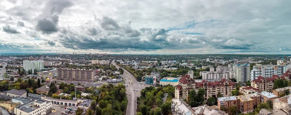 Otoño Ciudad Vista Aérea Klochkivskyj Descenso Zona Del Río Lopan — Foto de Stock