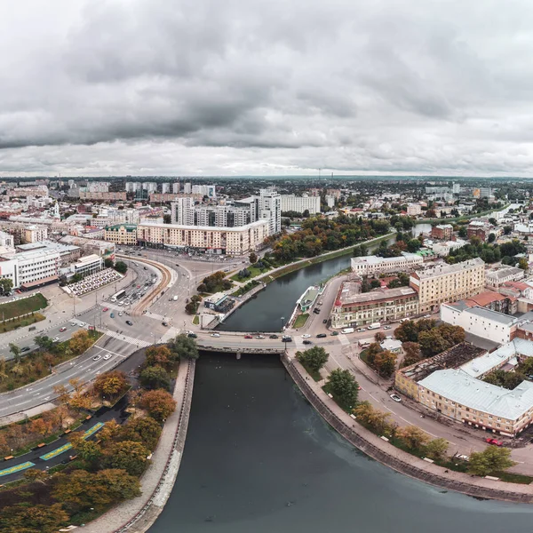 Vue Panoramique Aérienne Ville Pont Sur Remblai Rivière Lopan Automne — Photo