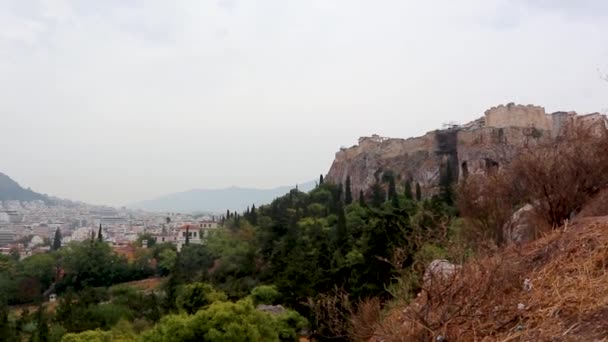 Vista Panoramica Del Centro Storico Atene Strade Nebbiose Giorno Estate — Video Stock