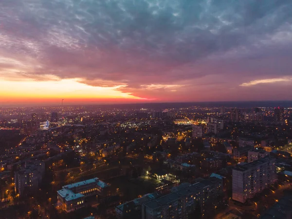 Повітряний Захід Сонця Помаранчевий Яскравий Вид Місто Харків Полюс Павлової — стокове фото