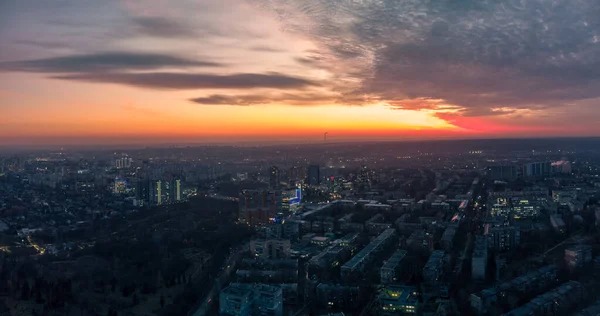 Vista Aérea Pôr Sol Vívida Cênica Com Panorama Dramático Skyscape — Fotografia de Stock