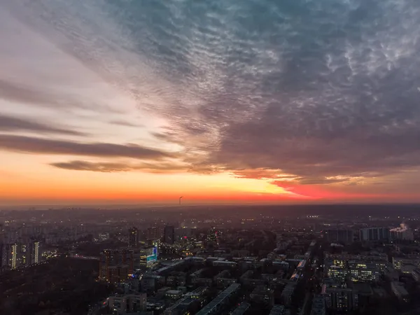 Vue Panoramique Aérienne Pittoresque Colorée Sur Coucher Soleil Avec Paysage — Photo