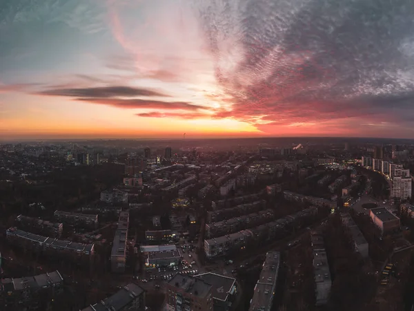 Aerial Szenische Lebendige Bunte Sonnenuntergang Mit Epischen Skyscape Charkiw Stadtzentrum — Stockfoto