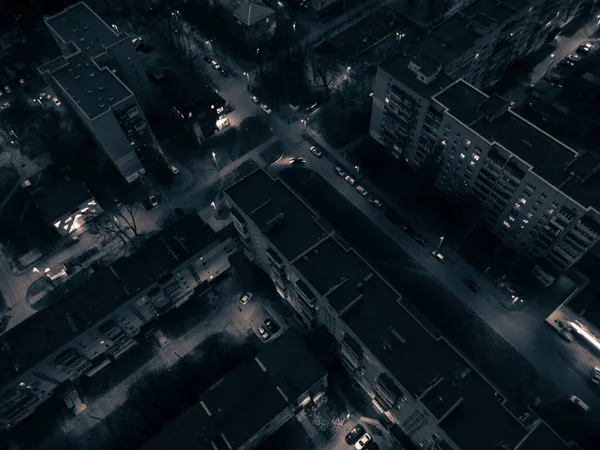 Улицы Воздушного Ночного Города Освещением Высший Класс Европе Украине Многоэтажные — стоковое фото