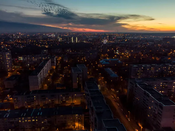 Vue Aérienne Kharkiv Centre Ville Pavillon Veilleuses Dans Les Rues — Photo