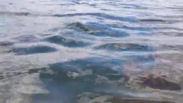 Blauw Helder Water Met Zonnestralen Golven Close Wild Meer Schoonheid — Stockvideo