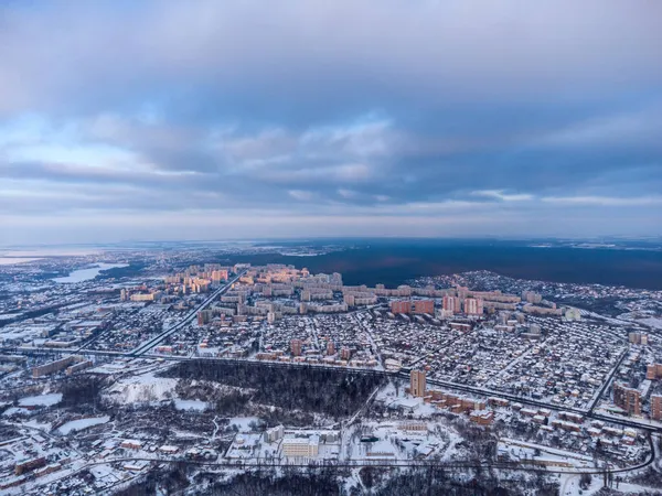 Vista Aérea Cidade Kharkiv Distrito Shevchenkivskyi Com Vista Urbana Edifícios — Fotografia de Stock