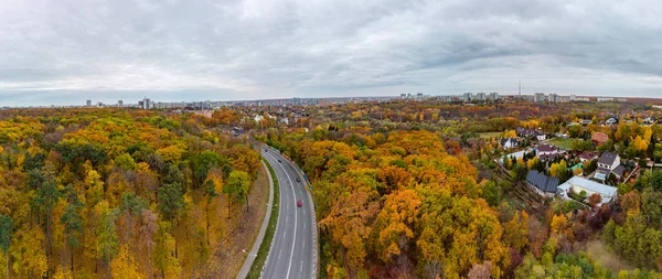 Panorama Aérien Route Panoramique Dans Quartier Résidentiel Automnal Rue Dans — Photo