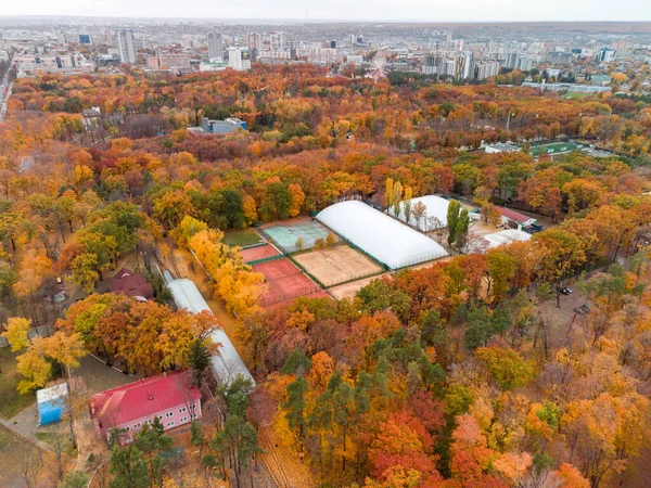 Railway Station Tennis Courts City Center Recreational Park Yellow Autumn — стоковое фото