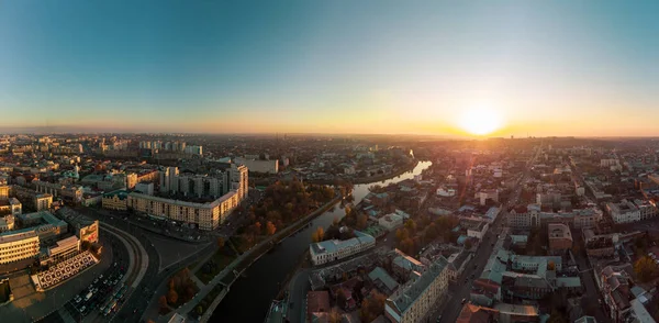 Sunny Panoramic Aerial View River Lopan Embankment Skver Strilka Kharkiv — Stock Photo, Image