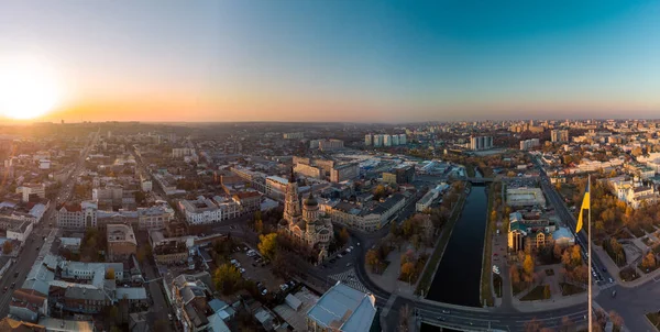 Sunny Sunset Panoramic Aerial View River Lopan Embankment Annunciation Cathedral — Zdjęcie stockowe