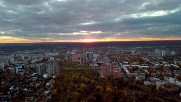 Aerial Żywy Kolorowy Widok Jesiennego Parku Miejskiego Zachód Słońca Epicką — Wideo stockowe