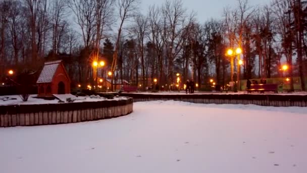 Flyg Runt Vinterfrusen Vit Issjö Charkiv Centrum Gorkij Central Park — Stockvideo