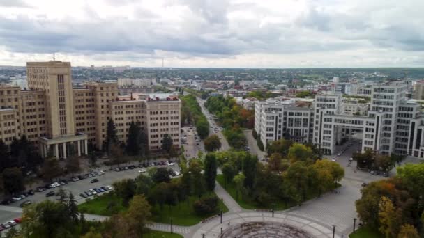 Autumn City Center Aerial Left Right Panorama Vista Desde Freedom — Vídeos de Stock