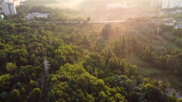Vista Aérea Manhã Vegetação Cidade Kharkiv Perto Ponte Rua Derevianka — Vídeo de Stock