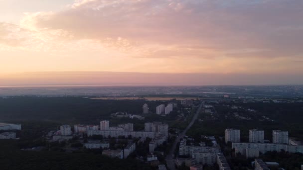 Aerial Left Right View Kharkiv City Center Streets Sunrise Park — стоковое видео