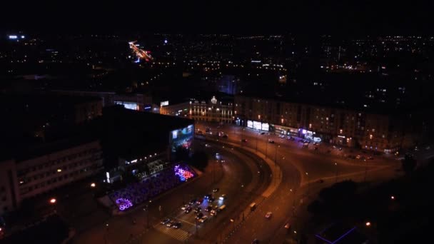 Pusat Kota Malam Transportasi Jalan Tol Pemandangan Udara Pavlivska Square — Stok Video