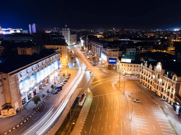 Night City Center Transport Driveway Aerial View Long Exposure Pavlivska — Stok fotoğraf