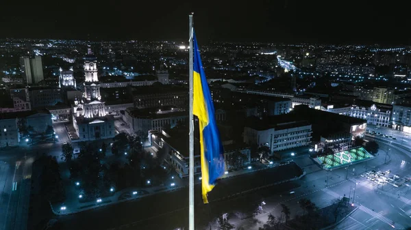 Освітлений Прапор України Темно Синьому Нічному Кладовищі Вид Повітря Центрі — стокове фото