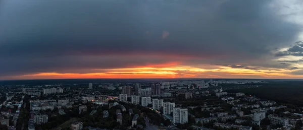 Epic Aerial Vivid Sunset Panorama View Residential District Serpnia Pavlovo — стоковое фото