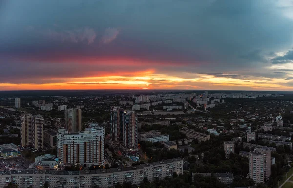Epic Vibrant Sunset Aerial View City Residential Multistory District Serpnia — Foto de Stock