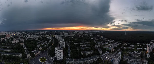 Epic Sunset Aerial Urban Panorama View City Residential District Serpnia — Photo