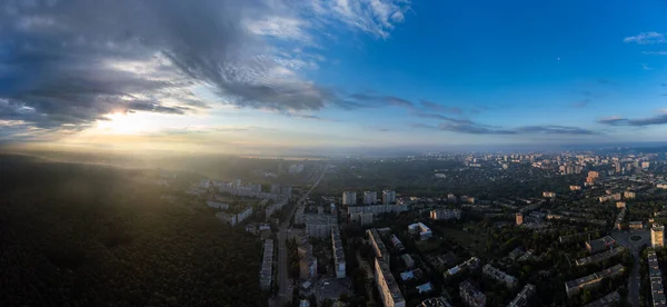 Yeşil Şehir Yerleşim Bölgesindeki Huzurlu Gündoğumu Manzara Manzarası Hava Pavlovo — Stok fotoğraf