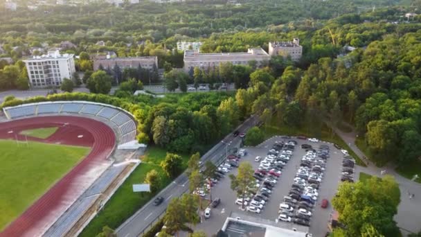Aerial View Kharkiv City Center Streets Gorky Park Stadium Residential — Stockvideo