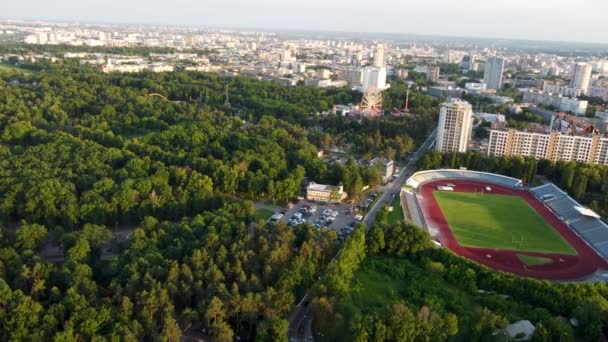 Drone View Kharkiv City Center Park Maxim Gorky Stadium Residential — Stockvideo