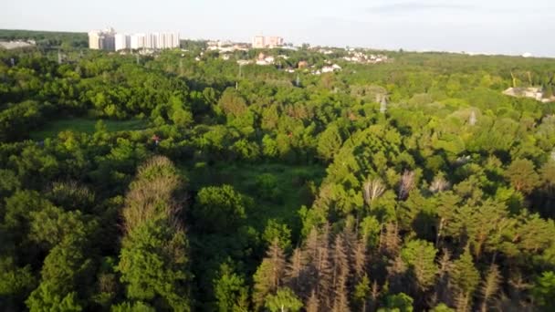 Cable Car Attraction Aerial View Fpv Drone Green Summer Kharkiv — Stockvideo