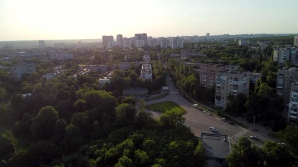 Sunset Forward Flight Summer City Residential District Sarzhyn Yar Aerial — Stock Video