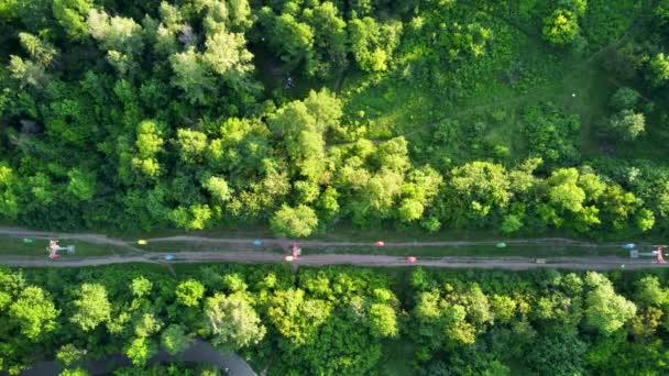 Cable Car Attraction Aerial View Green Summer Kharkiv City Park — Video