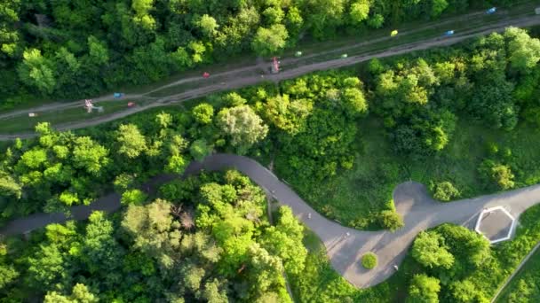 Cable Car Attraction Aerial Top View Green Summer Kharkiv City — Video