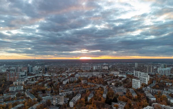 Vista Aérea Noite Kharkiv Cidade Pavlove Pole Distrito Edifícios Vários — Fotografia de Stock