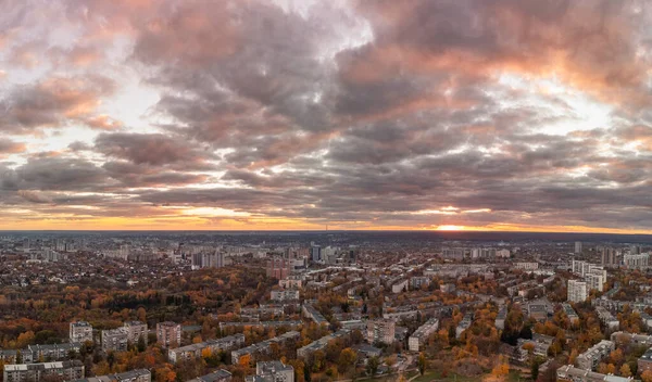 Noite Aérea Vista Colorida Quente Kharkiv Cidade Pavlove Pole Distrito — Fotografia de Stock