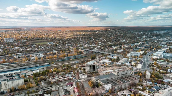 Industrial City Part Aerial View Kharkiv Railway Station Depot Autumn — Stock Photo, Image