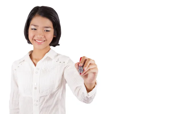 Young Asian businesswoman drawing with a marker — Stock Photo, Image