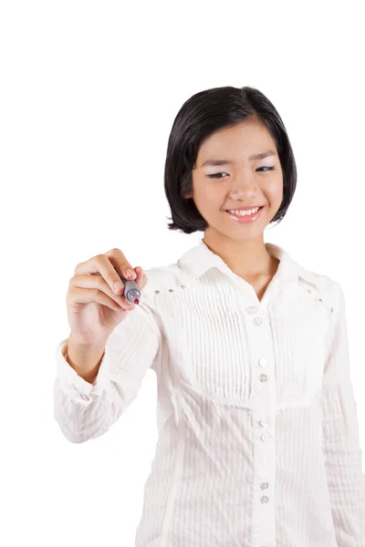 Young Asian businesswoman drawing with a marker — Stock Photo, Image