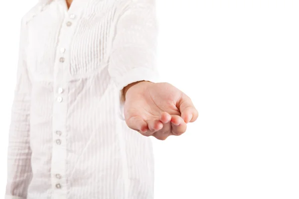 Woman reaches out a hand — Stock Photo, Image