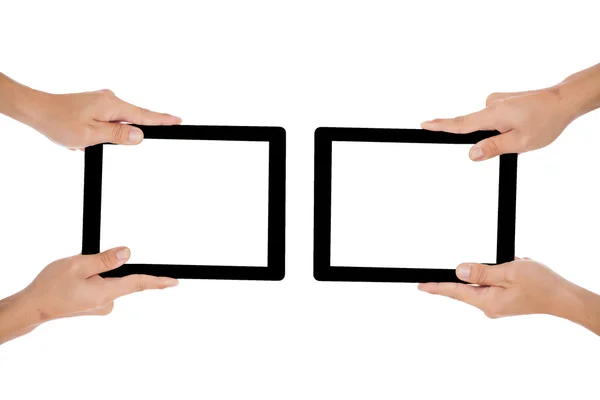 Dvě ruce držící dvě tablety — Stock fotografie