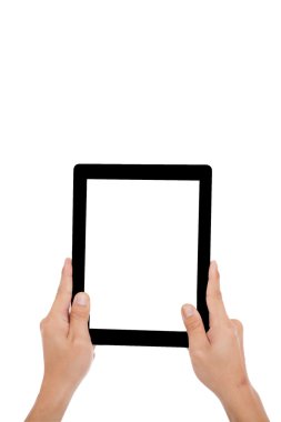 Elinde tablet olan bir iş adamı..