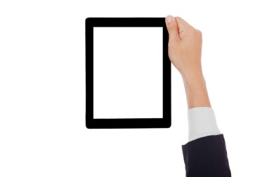 Elinde tablet olan bir iş adamı.