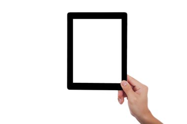 Elinde tablet olan bir iş adamı.